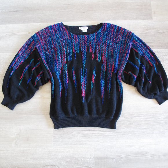 VINTAGE - CAMPUS CASUALS - 80's 90's Chenille Knit Balloon Sleeve Sweater - Picture 10 of 10